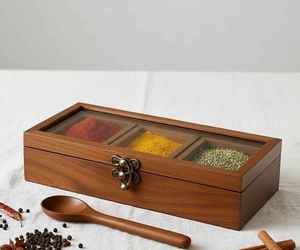 Premium Wooden Spice Storage <b>Box</b> with Three Compartments Transparent Cover and Secure Clasp for Kitchen Masala Organization <b>Box</b> - Product Image 6