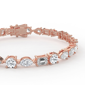 Bracelet de tennis sophistiqué en or 14kt 18kt, 28 diamants multiformes, avec maillons rotatifs taille Marquise, Poire et Émeraude, certifié IGI - Product Image 4