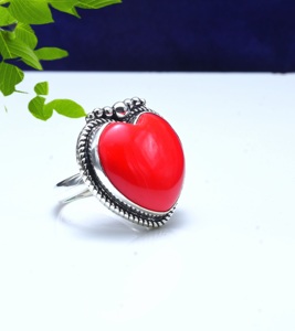 Bague en Corail Rouge Naturel en Forme de Cœur, Argent Sterling 925, Fait Main, Style Bohème, Cadeau de Mariage ou de Fête, Bijou - Product Image 5