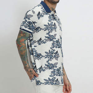 Polo Homme Imprimé Oiseaux Orientaux et Motifs Floraux 2026 – Coupe Ajustée Manches Courtes Style Smart-Casual – Bleu Marine et Blanc – Vêtement d'Été Premium - Product Image 4