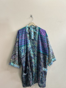Bata de dormir de lujo de seda con estampado Paisley para mujer, manga larga, cierre halter, largo completo, para verano - Product Image 4