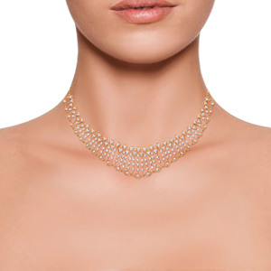 Collier de luxe en or rose avec diamants de laboratoire taille ronde pour femme, bijoux de mariage - Product Image 4