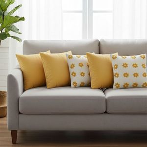 SOGA 5-Piece Golden <b>Velvet</b> and Retro Daisy Chain Pillow <b>Cover</b> Set Modern Retro Style Home Decor <b>Cushion</b> Cases - Product Image 3