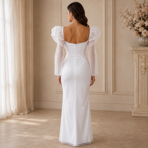 Luxury White Sweetheart Neck Mermaid Evening Gown for Women Elegant Wedding Reception Party Dress Puff Tulle Sleeve Formal Maxi - Product Image 2