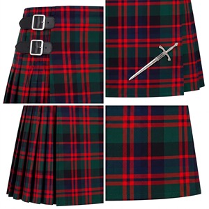 Kilt écossais MacDonald pour homme, rouge, noir, vert, à carreaux, avec ceinture en cuir et boucle latérale - Product Image 5