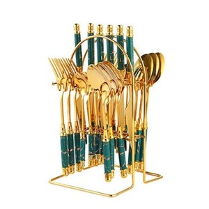 Elegante Juego de Cubiertos de Mármol Verde Chapado en Oro, Juego de Cubiertos de Acero Inoxidable de Grado Alimenticio con Acabado Espejo, Tenedor, Cuchara y Cuchillo - Product Image 3