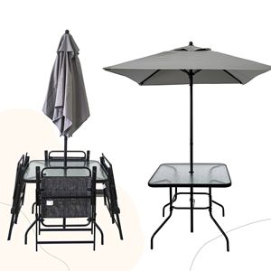 Ensemble de salle à manger d'extérieur en métal noir pour 4 personnes, table et chaises de jardin avec parasol pour repas en plein air - Product Image 6