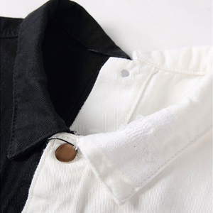 Men's Reversible Denim <b>Jacket</b> 100% Cotton Black White Solid Zipper Stand Collar <b>Slim</b> <b>Fit</b> Casual Winter Streetwear Customizable - Product Image 6