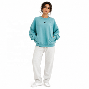 Sudadera Oversize Azul Sólido para Mujer, Cuello Redondo, Manga Larga, Ajuste Relajado, Top Casual de Felpa Suave, Estilo Urbano - Product Image 2