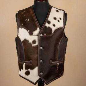 Gilet de motard en cuir de vachette premium pour homme, boutonné, décontracté, avec fonction chauffante pour l'hiver, style vintage - Product Image 3