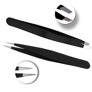 Ensemble de pinces à épiler noires pour sourcils, pointues et inclinées, en acier inoxydable de précision - Product Image 1