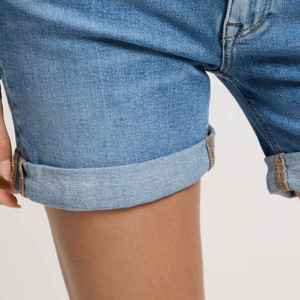 Shorts de Mezclilla de Cintura Alta para Mujer, Corte Recto, Lavado a la Piedra, Algodón, Estilo Casual de Verano, Dobladillo Enrollado, Jeans Azules - Product Image 2