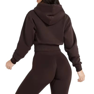 Sudadera con capucha de invierno para mujer con cremallera completa, lavado ácido, ODM, con bolsillos, chaqueta cálida de manga larga, ropa deportiva para entrenamiento - Product Image 5