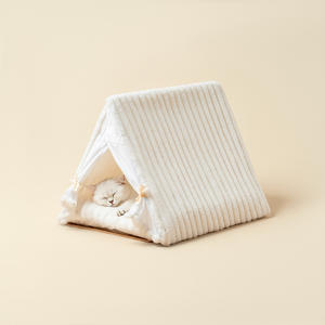 מיטת אוהל מחמד מתקפל נייד בד פרווה ארנב בד פרווה חם כלב קן בית שינה עם כרית נתיק - Product Image 4