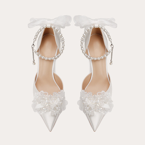 High Quality High Heel Bridesmaid <b>Shoes</b> Pearl <b>Bow</b> Bridal <b>Shoes</b> Pointed Thin Heels Wedding <b>Shoes</b> for Women and Ladies - Product Image 3