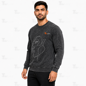 Mens Vintage <b>Black</b> Acid Wash Sweatshirts washed <b>black</b> <b>fleece</b> Crew Neck Long Sleeve Pullover Top oversized drop shoulder - Product Image 2