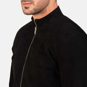Blouson de motard en cuir noir mat OEM pour homme, style décontracté, col montant, fermeture éclair, coupe-vent, respirant, écologique - Product Image 5