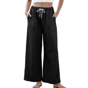 Pantalon décontracté taille haute de haute qualité pour femme, couleur unie, services OEM, streetwear pour femme, coupe ample, pantalon baggy pour femme - Product Image 1
