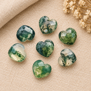 Ágata Musgosa Facetada en Forma de Corazón de 10mm, Cuentas Sueltas para Joyería, Piedra para Colgantes, Suministros para Manualidades, Venta al Por Mayor - Product Image 4