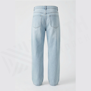 Jean en denim coupe droite délavé clair pour homme, taille haute, coupe classique, en coton, style décontracté, pantalon de printemps - Product Image 2