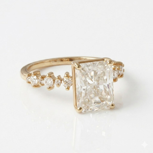 Classic Radiant Cut Lab Grown Diamond Engagement Ring in 14K Solid Gold Pave Set Gold Wedding Ring for Women Bubble Style Band - Product Image 2