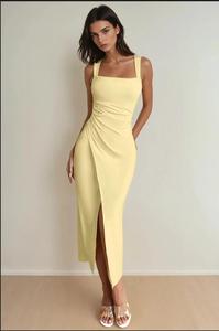 Mint Sage <b>Square</b> Neck Ruched Midi Dress Modern Minimalist Quiet Luxury Bodycon Sheath - Product Image 5