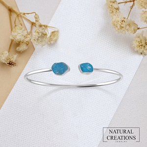 Premium High Finish 925 Sterling Silver Trendy Adjustable Bangles Neon Apatite Rough Shape Twister Bezel Setting Unisex Everyday - Product Image 6