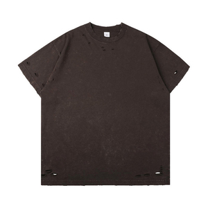 เสื้อยืดแขนสั้นผู้ชายสไตล์ลำลอง OEM ผ้าฝ้าย 100% ล้างสีแบบแอซิดวอช พิมพ์ลายโลโก้ตามสั่ง งานดิสเทรส ผ้าหนา สตรีทแวร์ มีสินค้าในสต็อก - Product Image 6