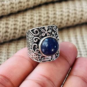 Boho <b>Lapis</b> <b>Lazuli</b> Brass Filigree <b>Ring</b> oxidized Silver Plated Floral Wholesale <b>Ring</b> For Women - Product Image 6