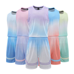 Ensemble de maillot de basket sans manches pour homme, bleu dégradé, avec short à taille élastique, séchage rapide, anti-transpiration, coupe classique, été - Product Image 3