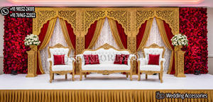 Lavish Design Wedding Stage Golden <b>Backdrop</b> <b>Frames</b> For Theme Wedding Victorian Style Black Gold Theme <b>Frames</b> for Reception Stage - Product Image 4