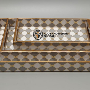 White Geometric Serving Tray Set of 3 MDF & <b>Paper</b> Decorative Nesting Trays for Elegant Home & <b>Kitchen</b> Use - Product Image 5