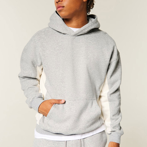 Sweat-shirt à capuche surdimensionné personnalisé en tissu épais, avec empiècements latéraux bicolores, style vintage, fermeture éclair, pour homme, avec logo personnalisé - Product Image 3