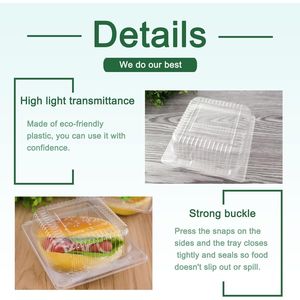 100-Pack Disposable <b>Plastic</b> <b>Square</b> Hinged Food <b>Containers</b> with Clear Lids Cake Slice Storage Boxes - Product Image 3