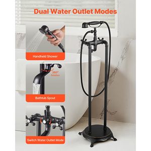 Rubinetto per vasca da bagno a piedini in bronzo anticato vintage, doccia a mano indipendente con raccordo per il riempimento della vasca, kit rubinetteria per vasca e doccia - Product Image 4