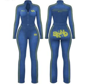 Conjunto Deportivo de 2 Piezas para Mujer, Color Verde Lima, Top Corto de Manga Larga con Rayas Laterales, Ropa Deportiva Informal para Primavera/Verano - Product Image 5