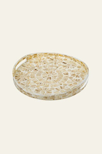 <b>Mother</b> of Pearl Round Tray Luxury Shell Inlay Serving Tray <b>Decorative</b> Centerpiece Tray for Dining Table Coffee Table Home Décor - Product Image 1