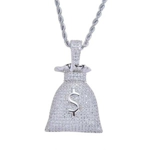 Collier Pendentif Sac à Monnaie Iced Out avec Charm Micro Pavé Moissanite Or Rose, Bijou Hip Hop pour Hommes et Femmes, Idéal pour les Fêtes - Product Image 3
