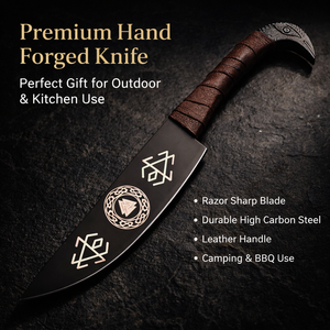 Cuchillo Vikingo Forjado a Mano con Funda de Cuero, Hoja de Acero al Carbono Grabada Personalizada, para Supervivencia, Caza, Camping y Uso Industrial - Product Image 6