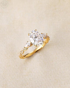 Igi Lab เติบโตแบบวินเทจ14K สีเหลืองทองทองทองแหวนแต่งงาน/หมั้นเพชรวงรีตัดใช้ได้ทั้งชายและหญิงสมบูรณ์แบบ - Product Image 1