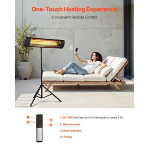 Riscaldatore Elettrico a Infrarossi da 1500W con Schermo LED e Telecomando, 3 Velocità, Timer per Uso Esterno/Patio - Product Image 6