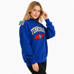 เสื้อสเวตเชิ้ตคอเต่าสีน้ำเงินรอยัล พร้อมตัวอักษร TENNESSEE และลายปัก MAP เสื้อสเวตเชิ้ตคอเต่าหนานุ่มสำหรับฤดูหนาว - Product Image 3