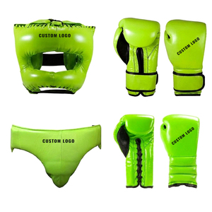 Neon Green PU Boxing Set with <b>Head</b> guard Gloves and Abdominal Protector for <b>Training</b> - Product Image 1