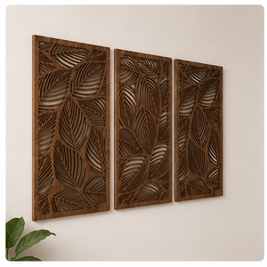 Décoration murale en bois bohème, motif feuillage, rectangle, fait main, grande taille, décoration intérieure - Product Image 3