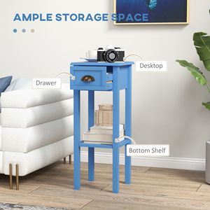 Tavolino Laterale a 2 Ripiani Azzurro con Cassetto e Ripiano per Soggiorno e Corridoio - Tavolo Console - Product Image 4