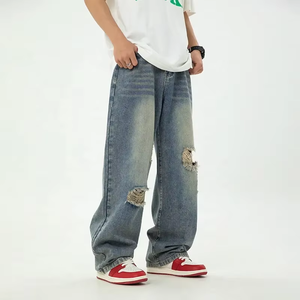 Jeans baggy vintage pour homme, style rétro, délavé, effet usé, streetwear Y2K, coupe ample, jambe droite, denim en coton, logo personnalisé ODM - Product Image 5