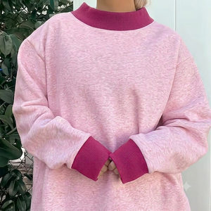Sudadera Oversize de Cuello Alto para Mujer, Color Rosa, Mezcla de Algodón, Tejido de Punto, Color Sólido, Manga Regular, Estilo Casual Urbano para Otoño - Product Image 1