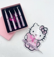 Pince à Épiler pour Cils en Acier Inoxydable, Revêtement Papier Motif Chat, Collection Marque Privée, Extension de Cils, Pince à Pointe Fibre