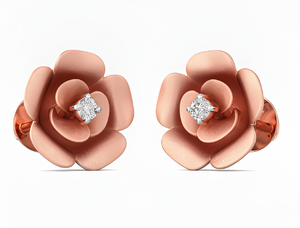 Boucles d'oreilles clous fleur de rose en or rose 18 carats avec diamant de laboratoire CVD solitaire - Product Image 5
