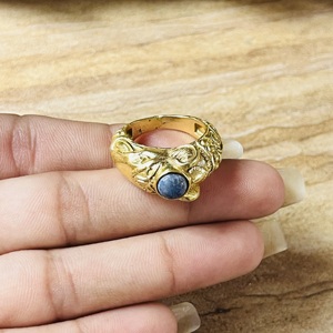 Bague en laiton bleu corail, design vintage, texture texturée, plaquée or 18 carats, style bohème, bijoux ethniques, bague tribale pour femme, vente en gros - Product Image 2